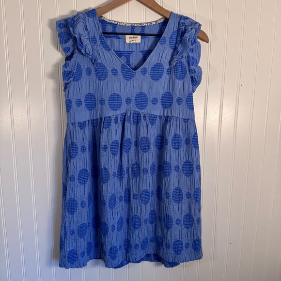 Umgee Cornflower Swiss Dot Jacquard Short Dress Blue 100% Cotton Women’s Size M - Picture 3 of 13